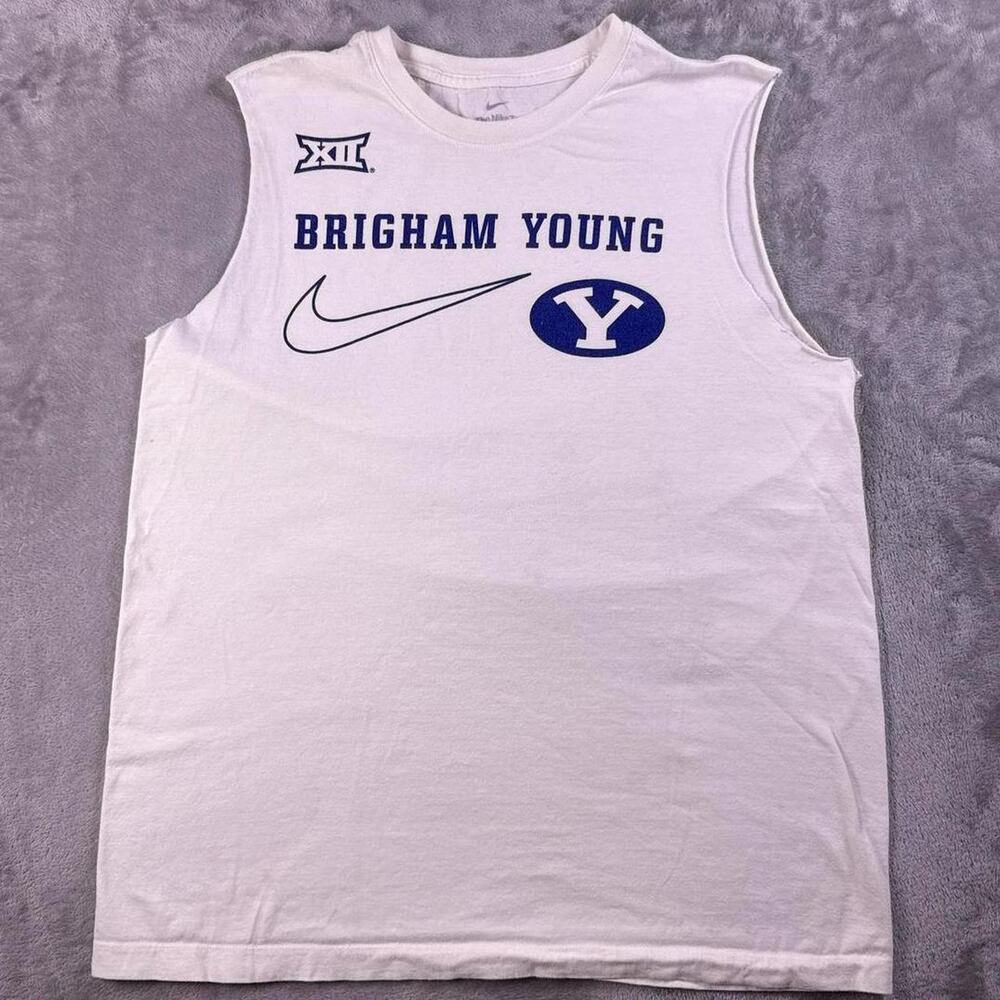 Nike BYU Brigham Young Cougars Shirt Mens L White Cutoff Sleeveless Distressed